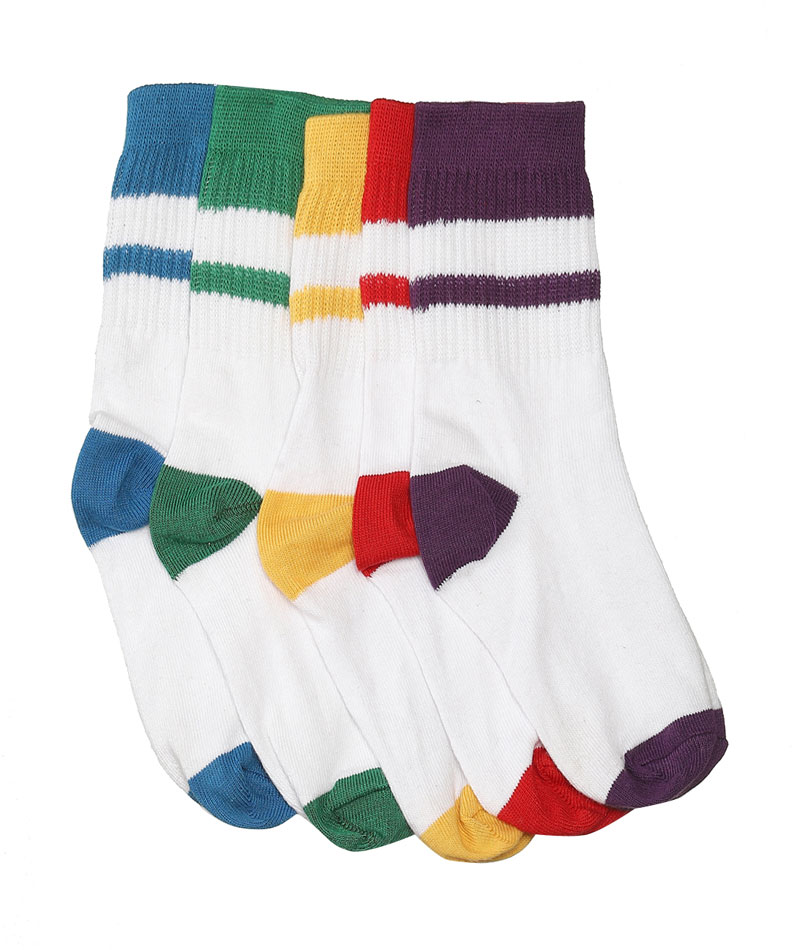 Boys White Ribbed Elastic Striper Cotton Socks