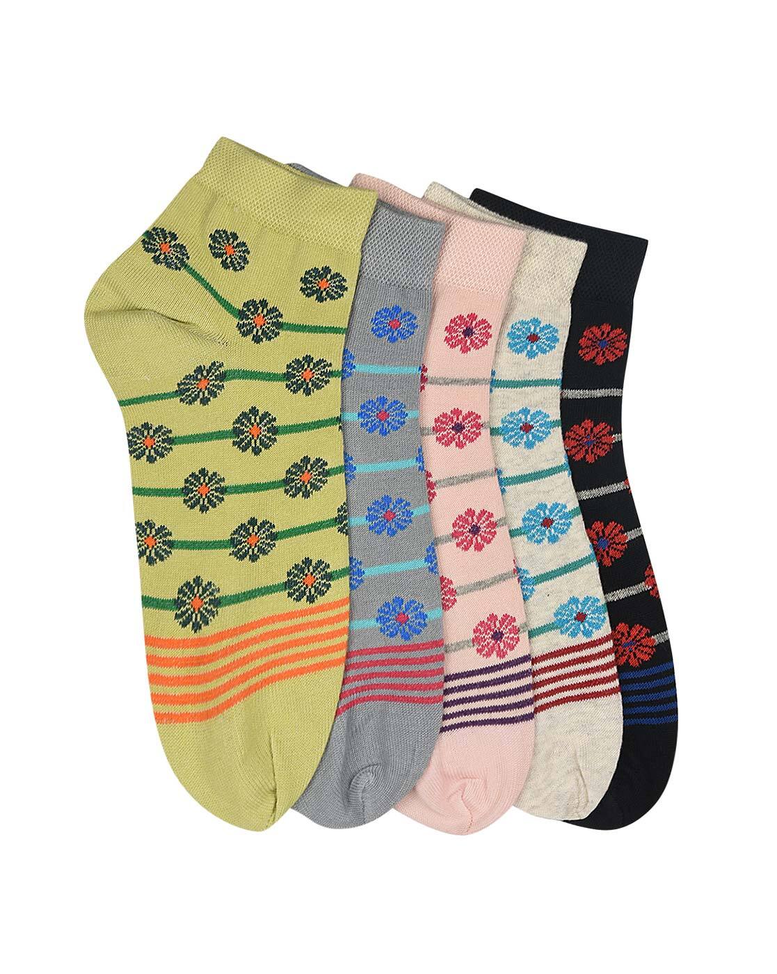 Floral Colorful Cotton Ankle Thumb Socks