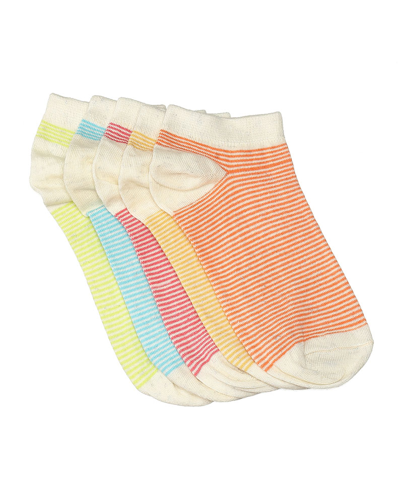 Girls Cotton Cream Colour with Coloured Stripes Low Ankle Socks