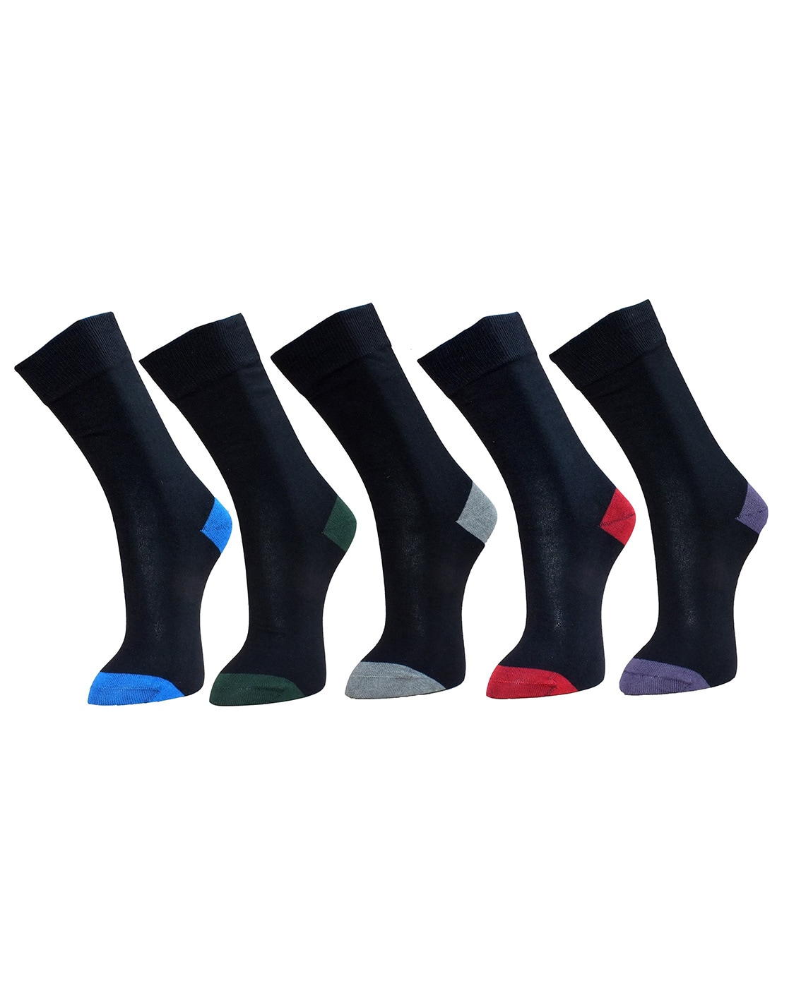 black cotton socks with colourful heel toe