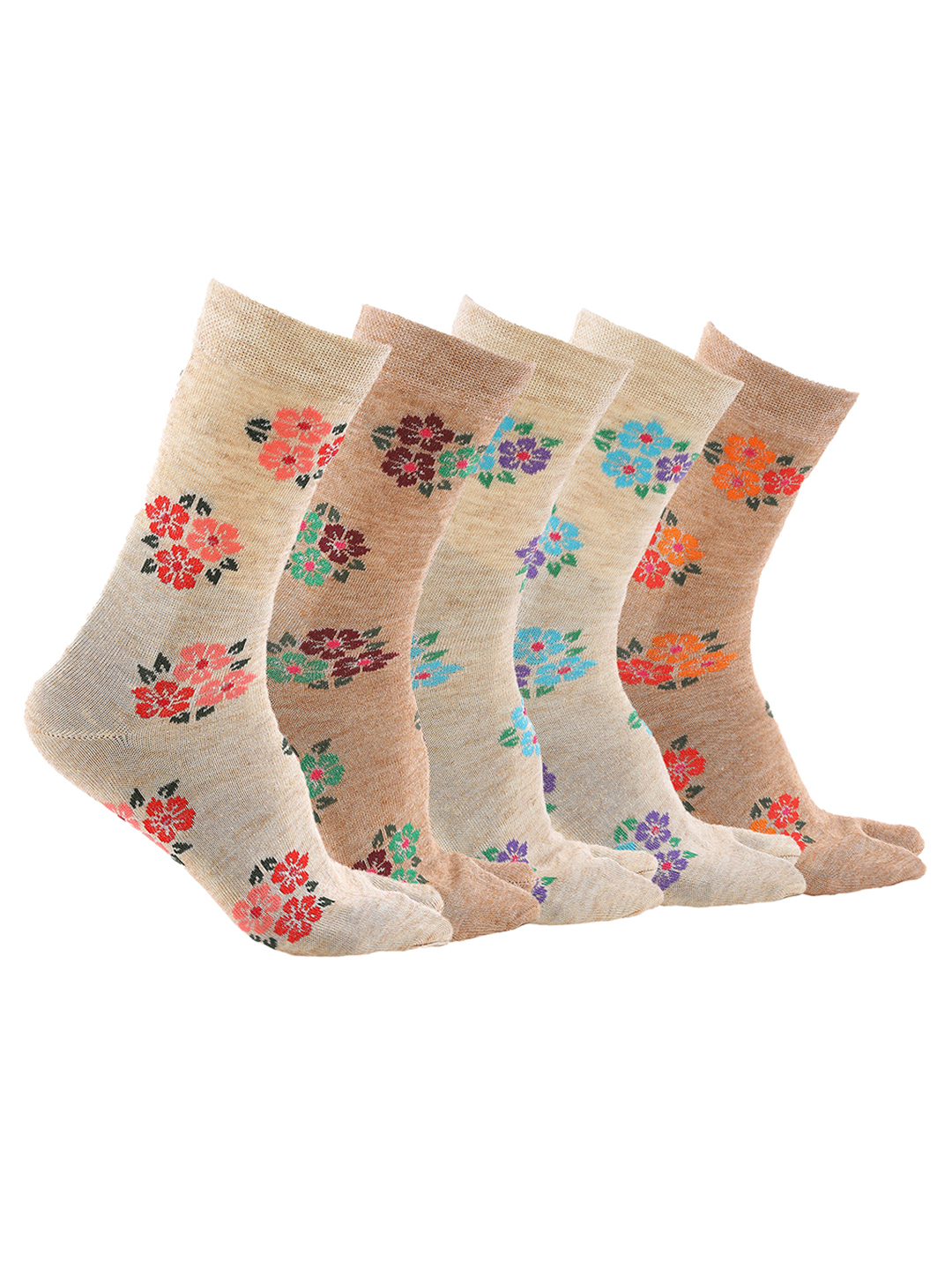 Allover Floral Design Acrowool Spandex Socks with Thumb